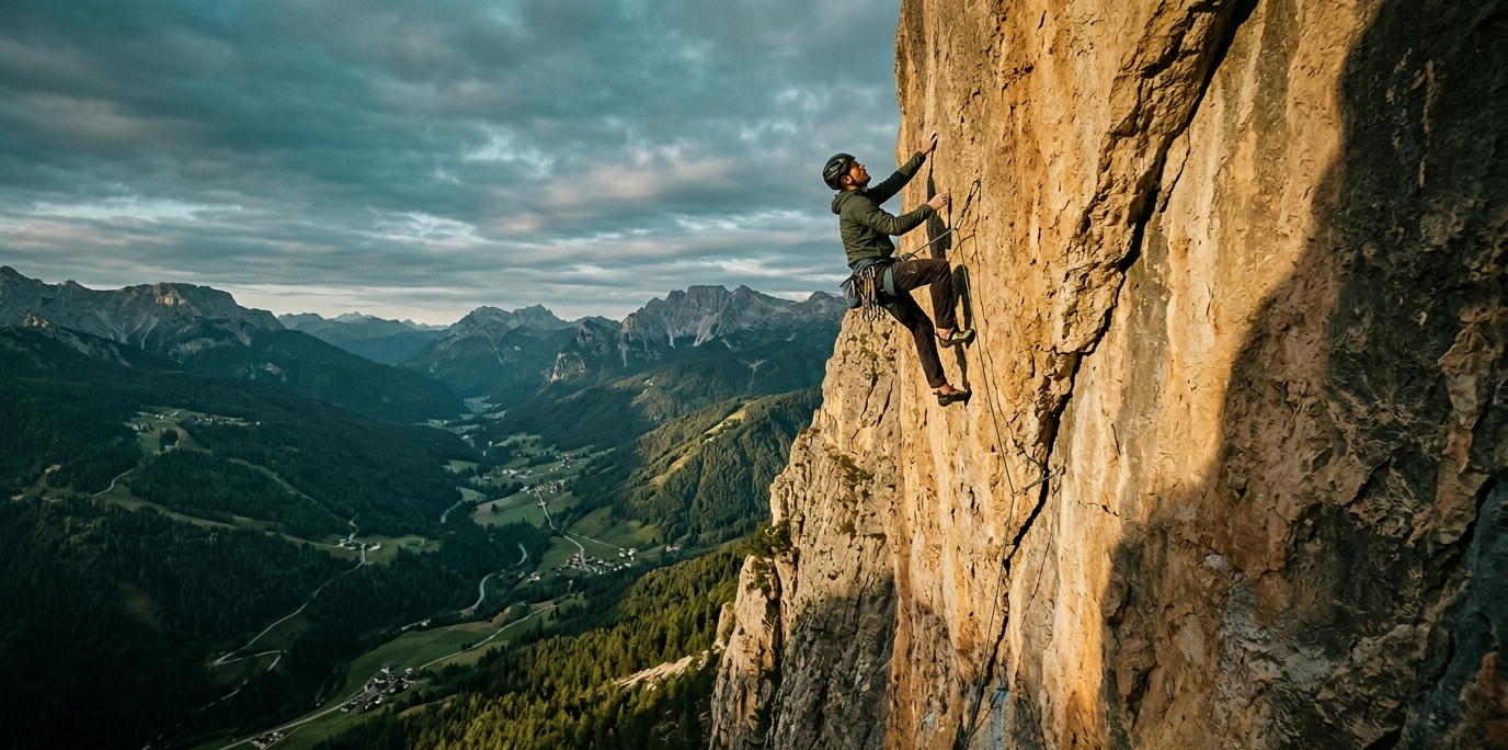 arrampicatore su falesia dolomitica
